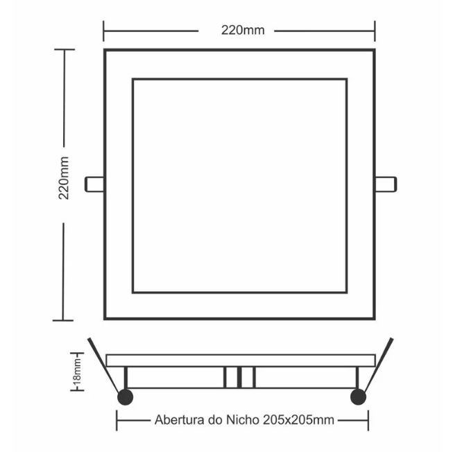 painel de led quadrado embutir 18w bivolt taschibra tamanho