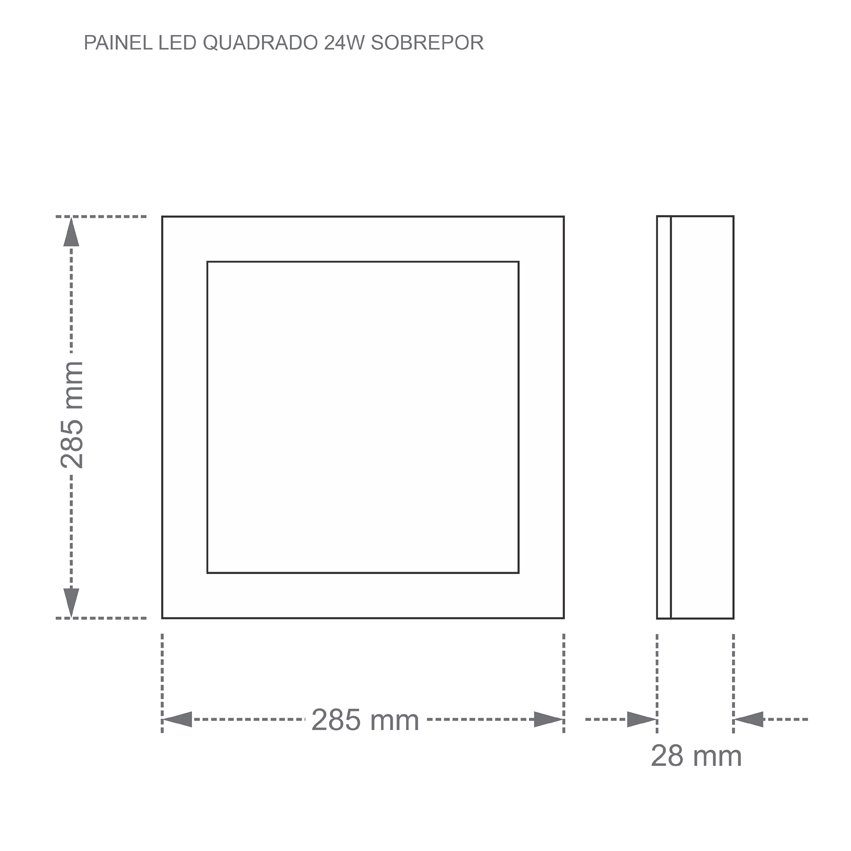 painel sobrepor quadrado 24w led bivolt tamanho