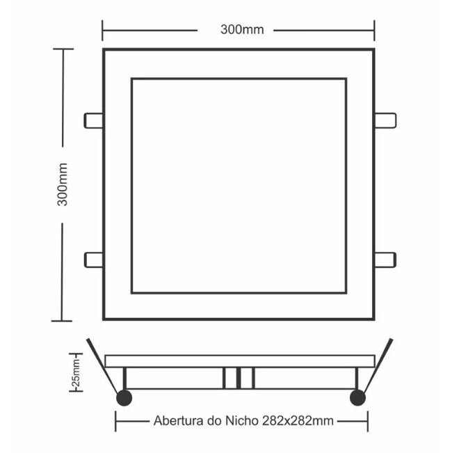 painel de led quadrado embutir 24w bivolt taschibra tamanho