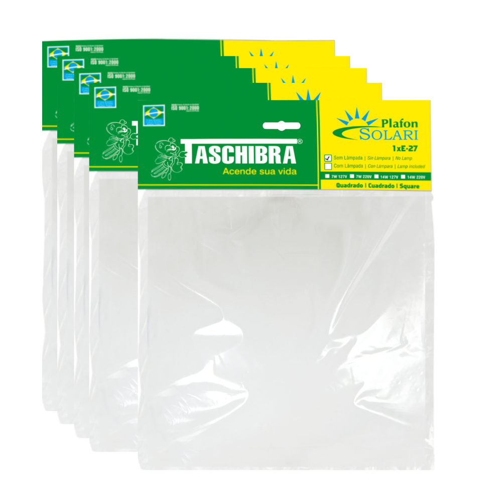 kit 5 luminarias plafon solari quadrado 28cm 30w para 1 lampada e27 taschibra