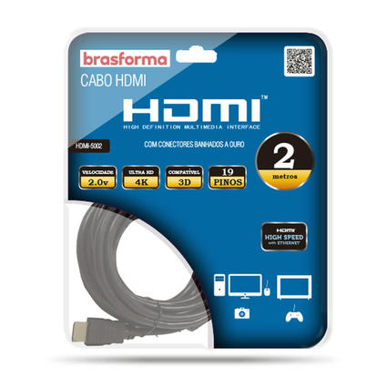 cabo hdmi brasforma de alta definicao ultra hd 2 0 4k 2 metros