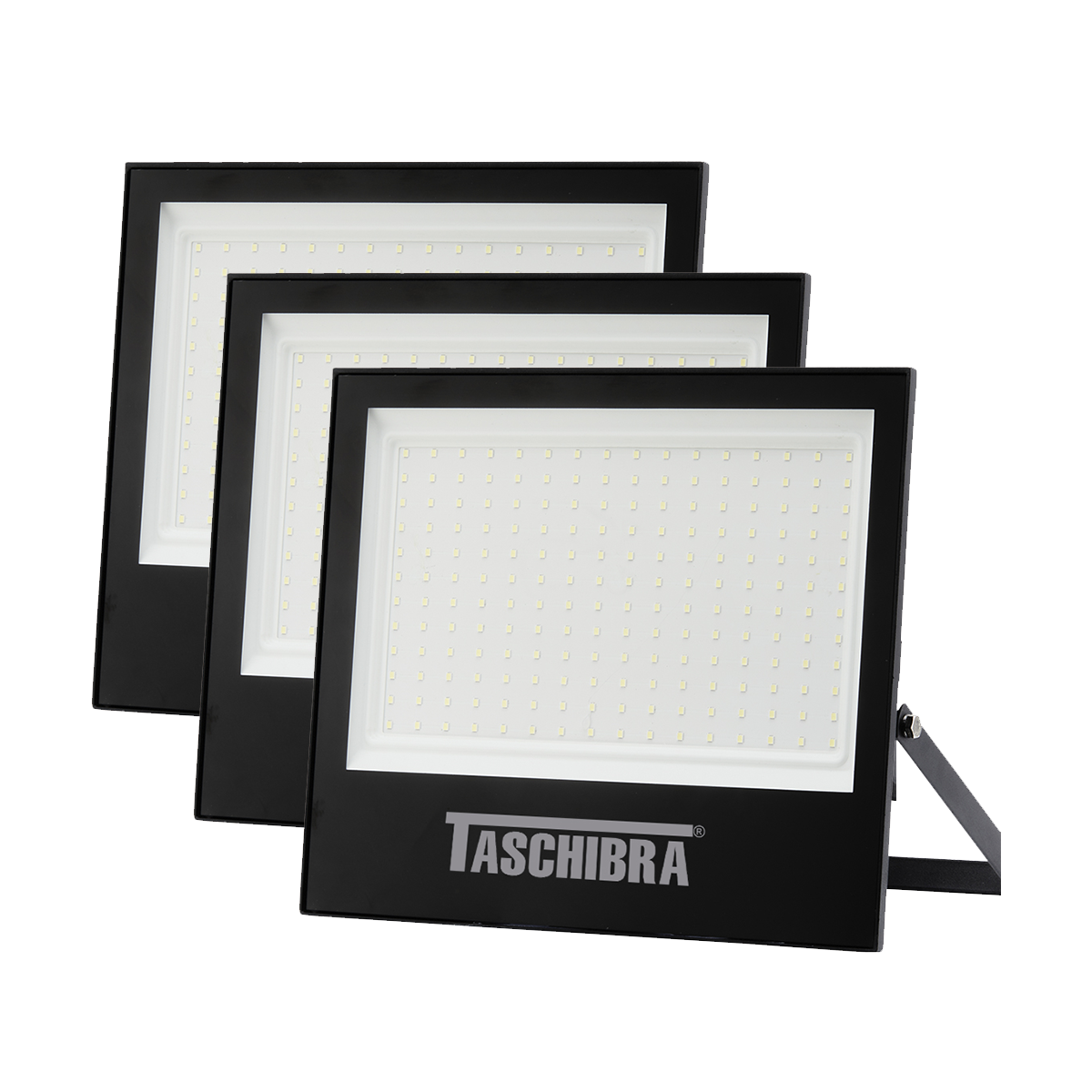 3 refletores taschibra led tr slim 200w 6500k preto autovolt