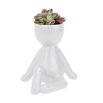 vaso decorativo bravadecor bob sentado em ceramica branco plantas