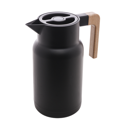 garrafa termica wood fashion com cabo de madeira 1 litro preto