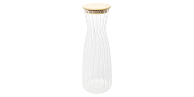 garrafa de vidro canelado transparente com tampa de bambu 1 litro m3