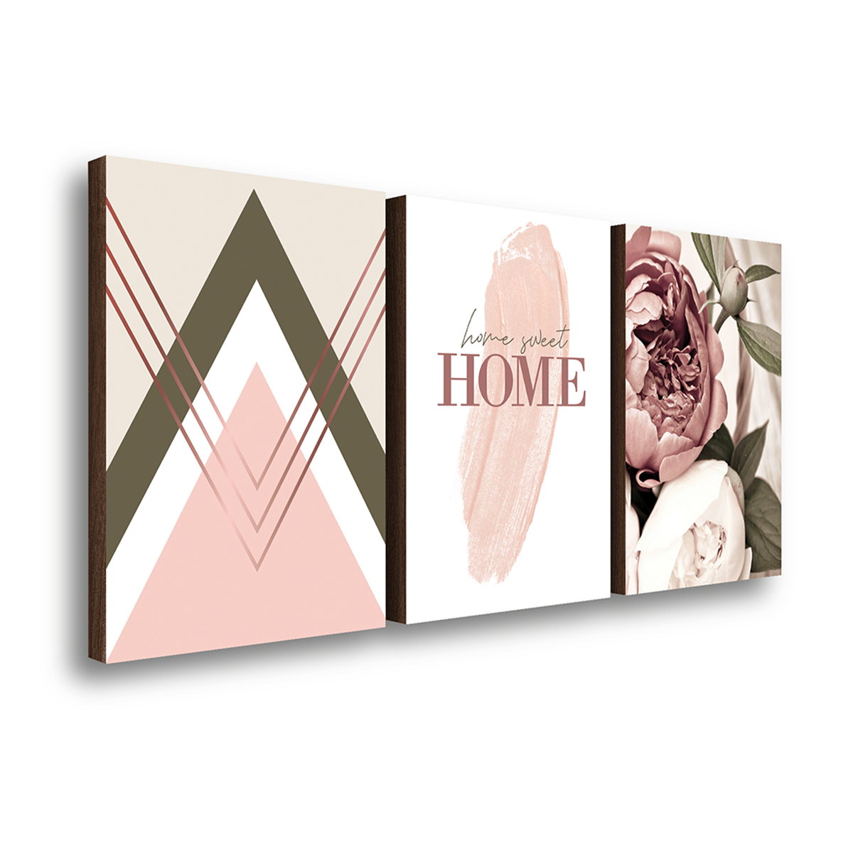 kit 3 quadros decorativos home peonia rose 40x60cm