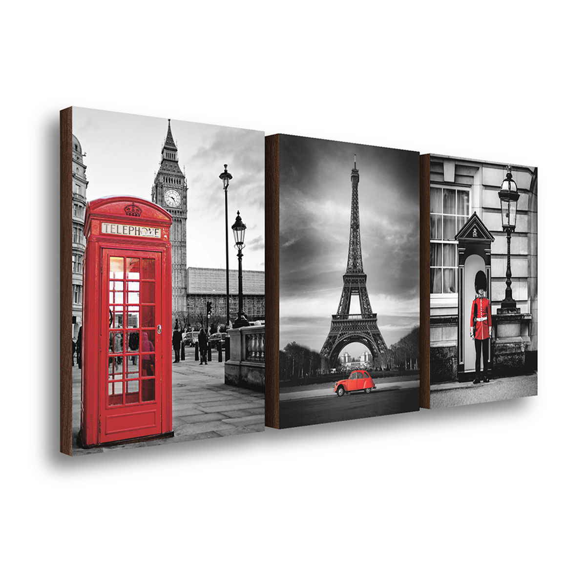 kit 3 quadros decorativos londres paris 40x60cm