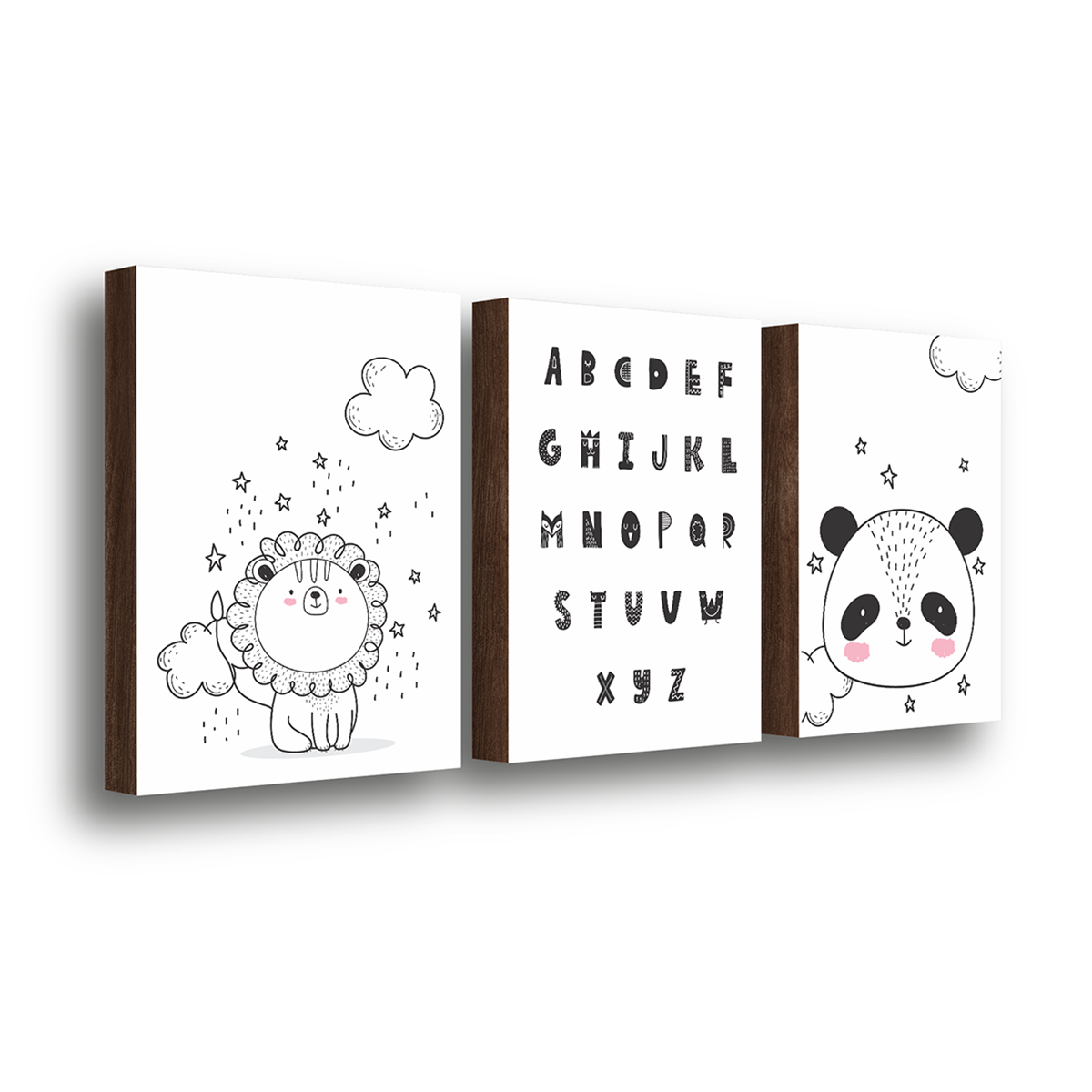 kit 3 quadros decorativos alfabeto dos bichos 30x40cm