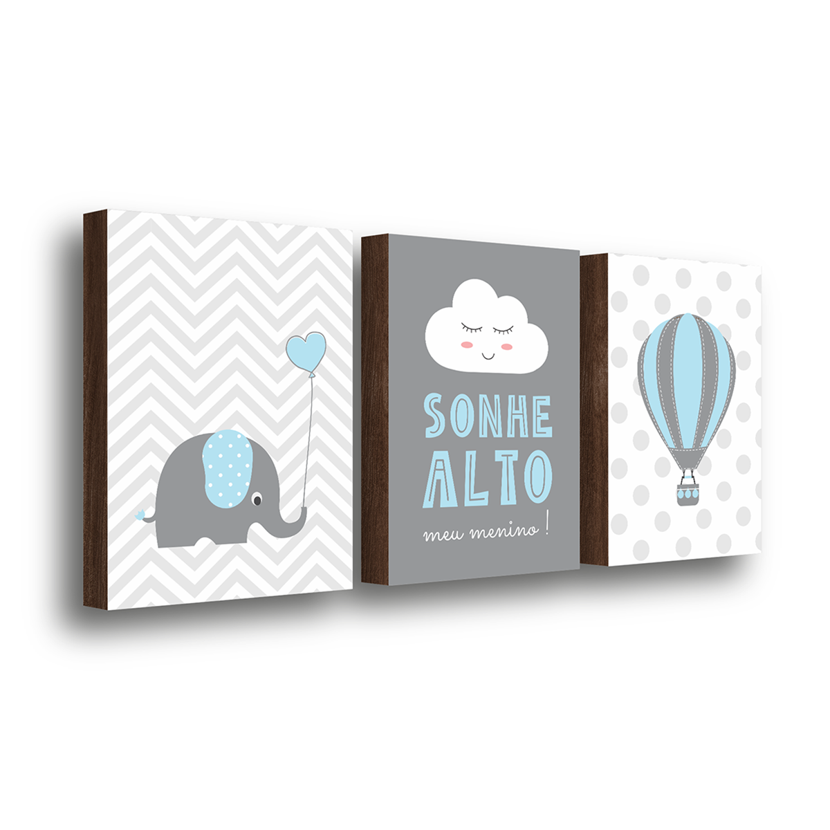 kit 3 quadros decorativos sonhe alto menino 30x40cm
