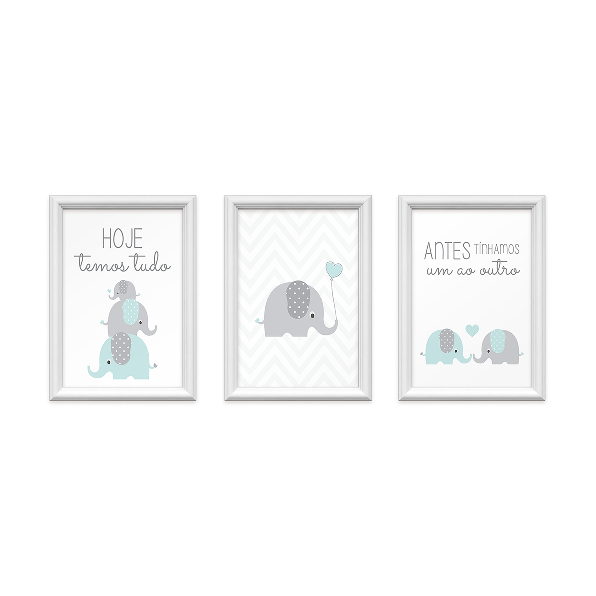 kit 3 quadros decorativos familia elefantes 24x34cm