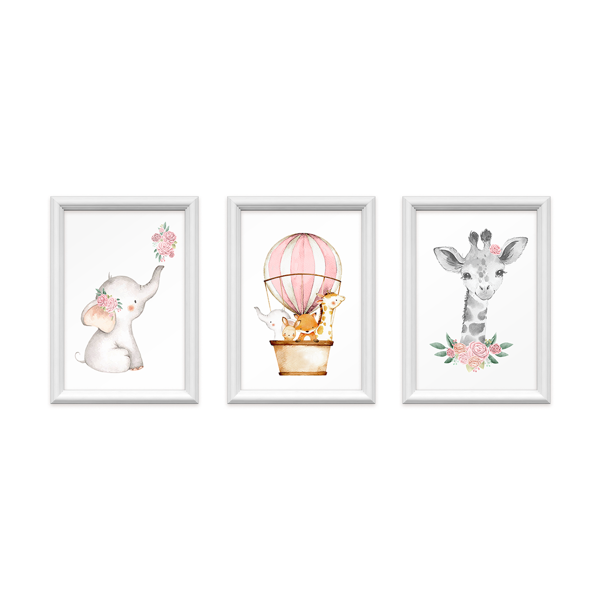 kit 3 quadros decorativos bichinhos com balao 24x34cm