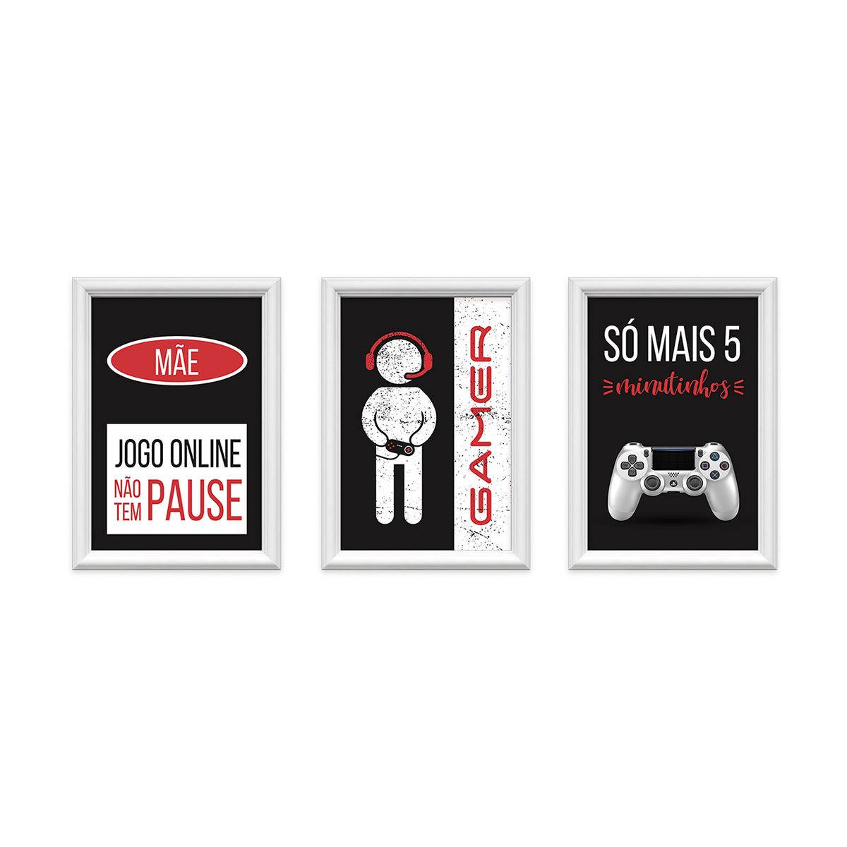 kit 3 quadros decorativos jogo online nao tem pause 24x34cm