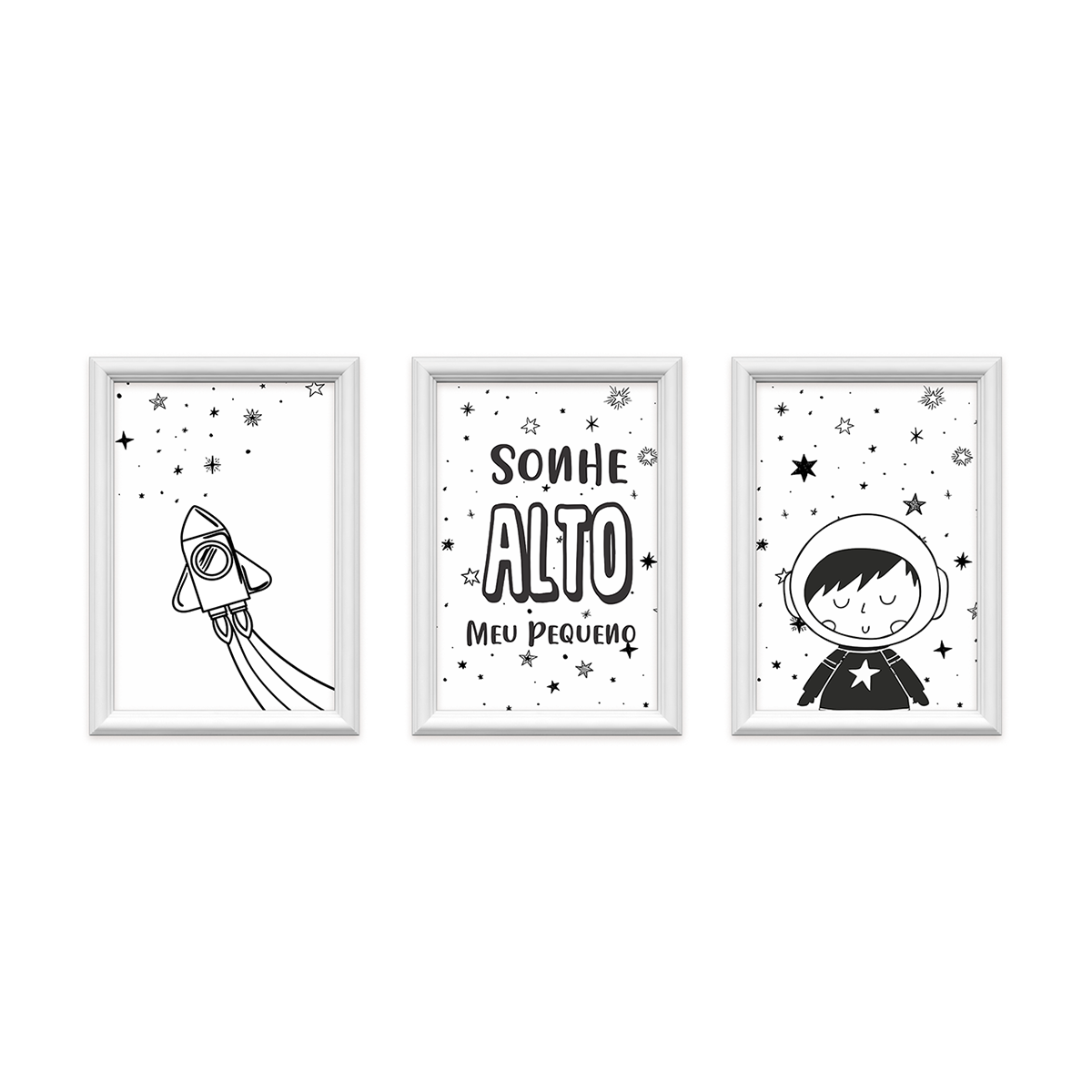 kit 3 quadros decorativos pequeno astronauta 24x34cm