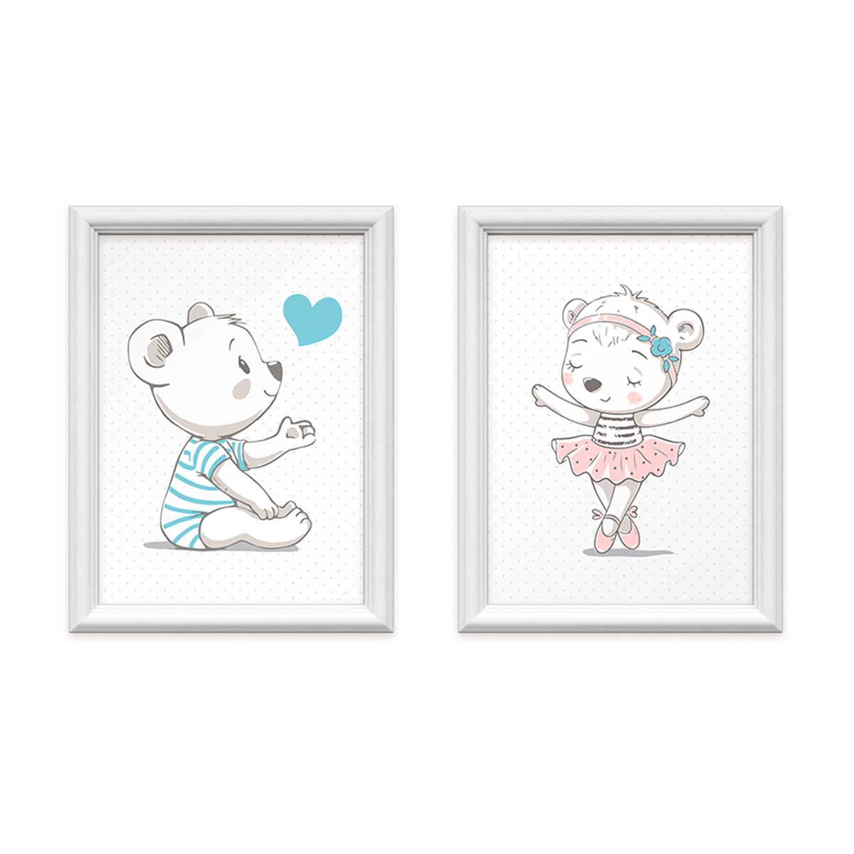 kit 2 quadros decorativos irmaos ursinhos 34x44cm