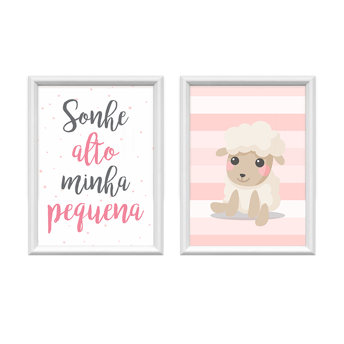 kit 2 quadros decorativos ovelinha sonhe alto 34x44cm