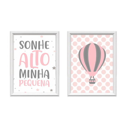 kit 2 quadros decorativos balao sonhe alto 34x44cm