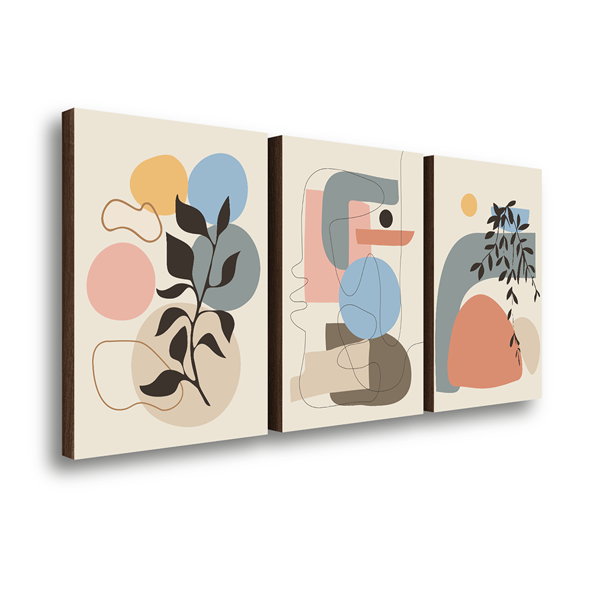 kit 3 quadros decorativos formas organicas abstratas 40x60cm