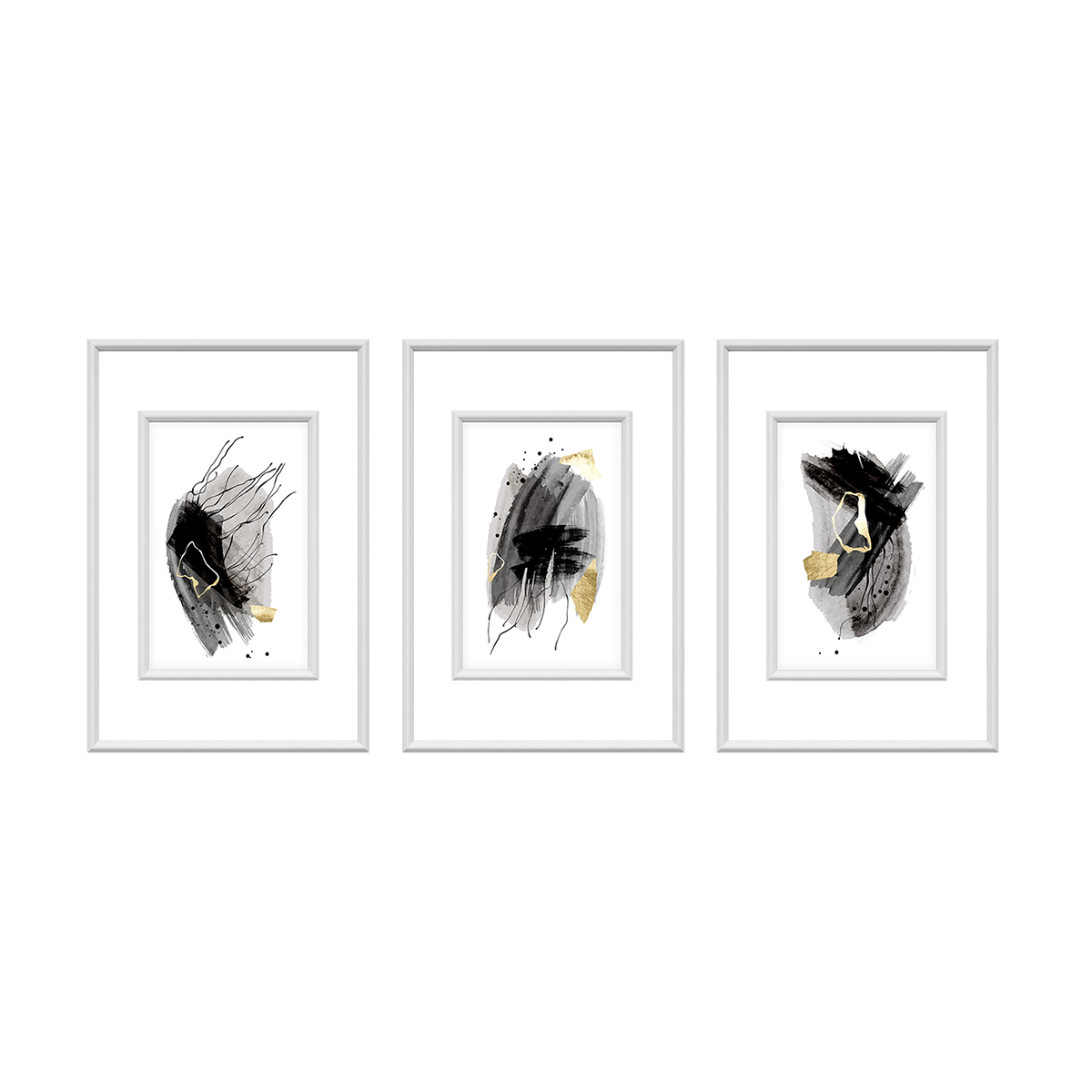 kit 3 quadros decorativos folhas aquarela 40x60cm moldura boiserie