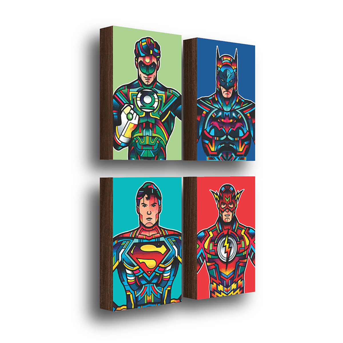 kit 4 quadros decorativos herois dc 20x30cm
