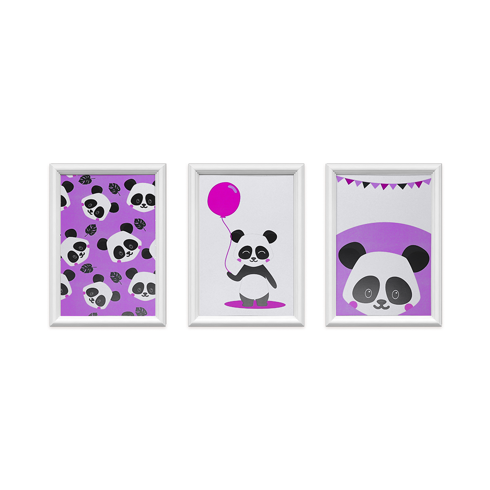 kit 3 quadros decorativos pandinhas 24x34cm