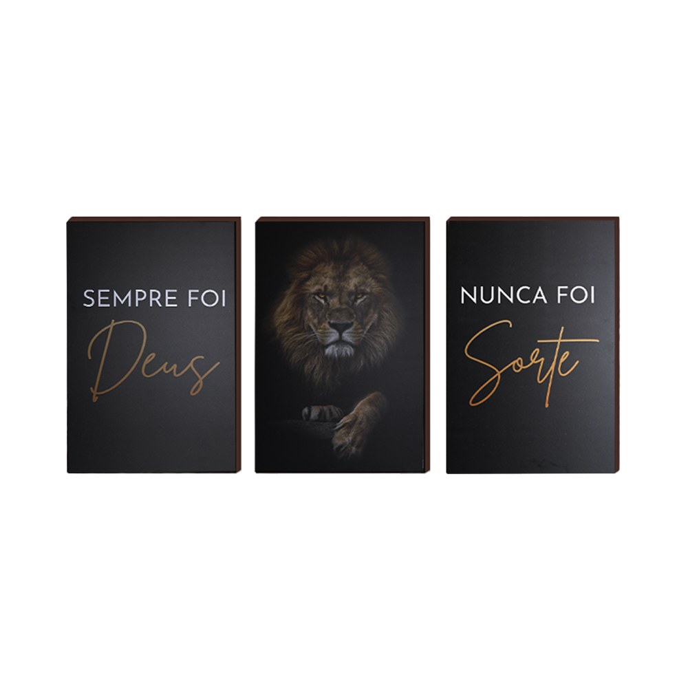 kit 3 quadros decorativos nunca foi sorte sempre foi deus 40x60cm 1