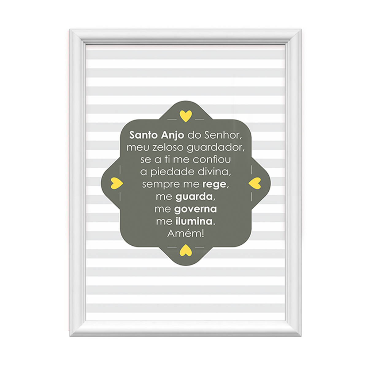 qadr69 quadro decorativo santo anjo do senhor listrado amarelo 34x44cm