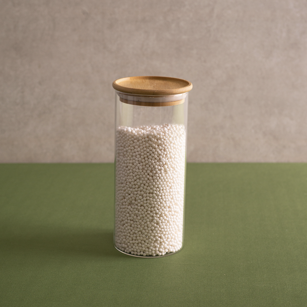 pote de vidro com tampa de bambu oikos 800ml hermetico redondo empilhavel 1