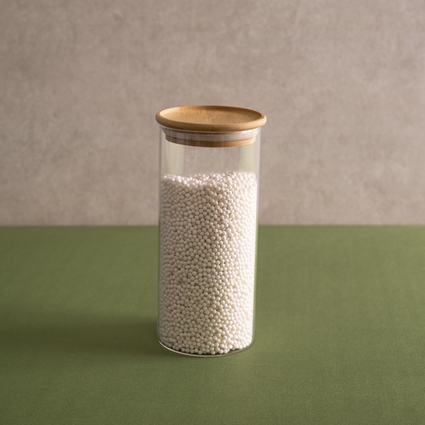 pote de vidro com tampa de bambu oikos 800ml hermetico redondo empilhavel 1