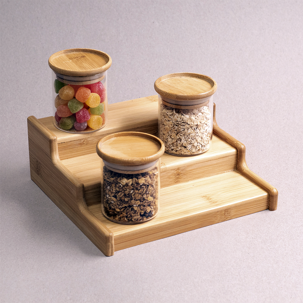 kit 6 potes de vidro com tampa de bambu oikos hermetico redondo