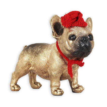 figura natalina bulldog frances dourado de resina bravadecor