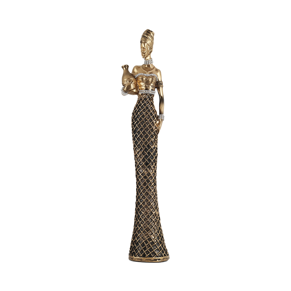 figura decorativa mulher africana com vaso de resina bravadecor
