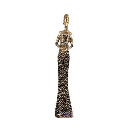 figura decorativa mulher africana com flor de resina bravadecor