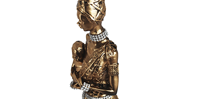 figura decorativa mulher africana com bebe de resina bravadecor m1