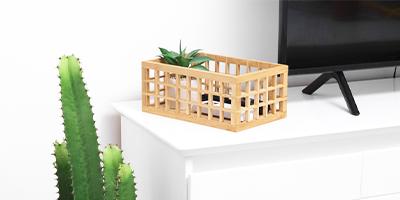 cesto vazado de bambu oikos organizador 38cm retangular m2