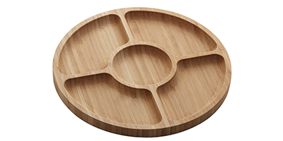 petisqueira de bambu com 5 divisorias 25cm redonda m1