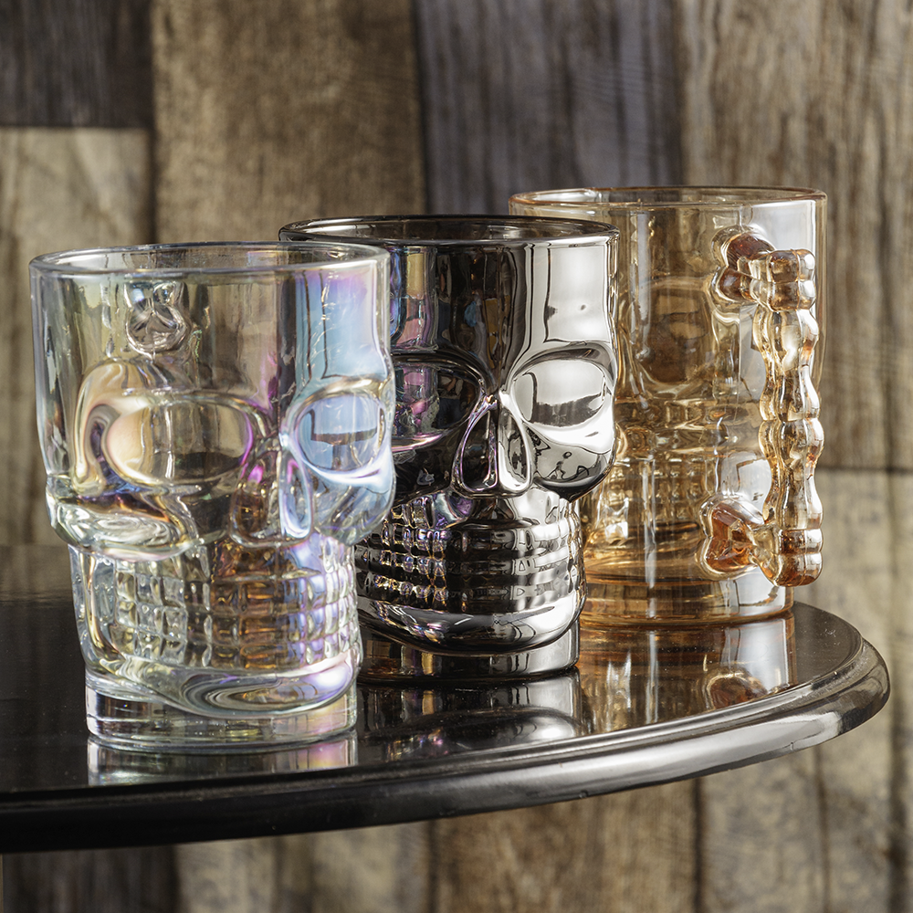 caneca para chopp e cerveja de vidro lyor caveira rock style 510ml ambar 3