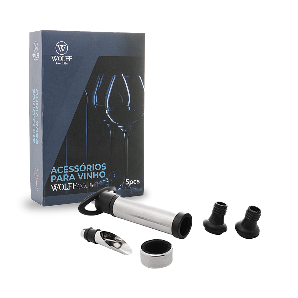 conjunto acessorios para vinho 5 pecas wolff