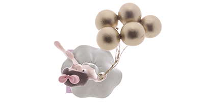 figura decorativa resina wolff boneca com baloes dourado m3