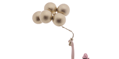 figura decorativa resina wolff boneca com baloes dourado m1