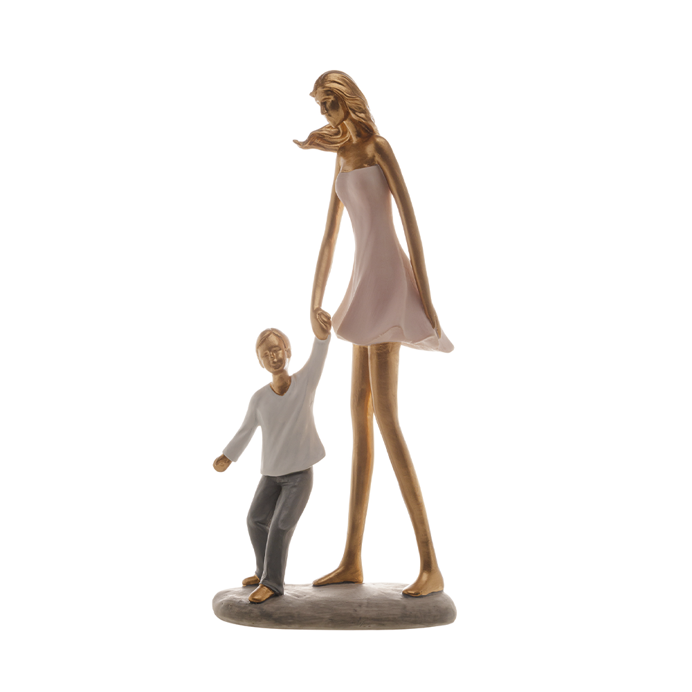 figura decorativa resina wolff mae e filho 27cm