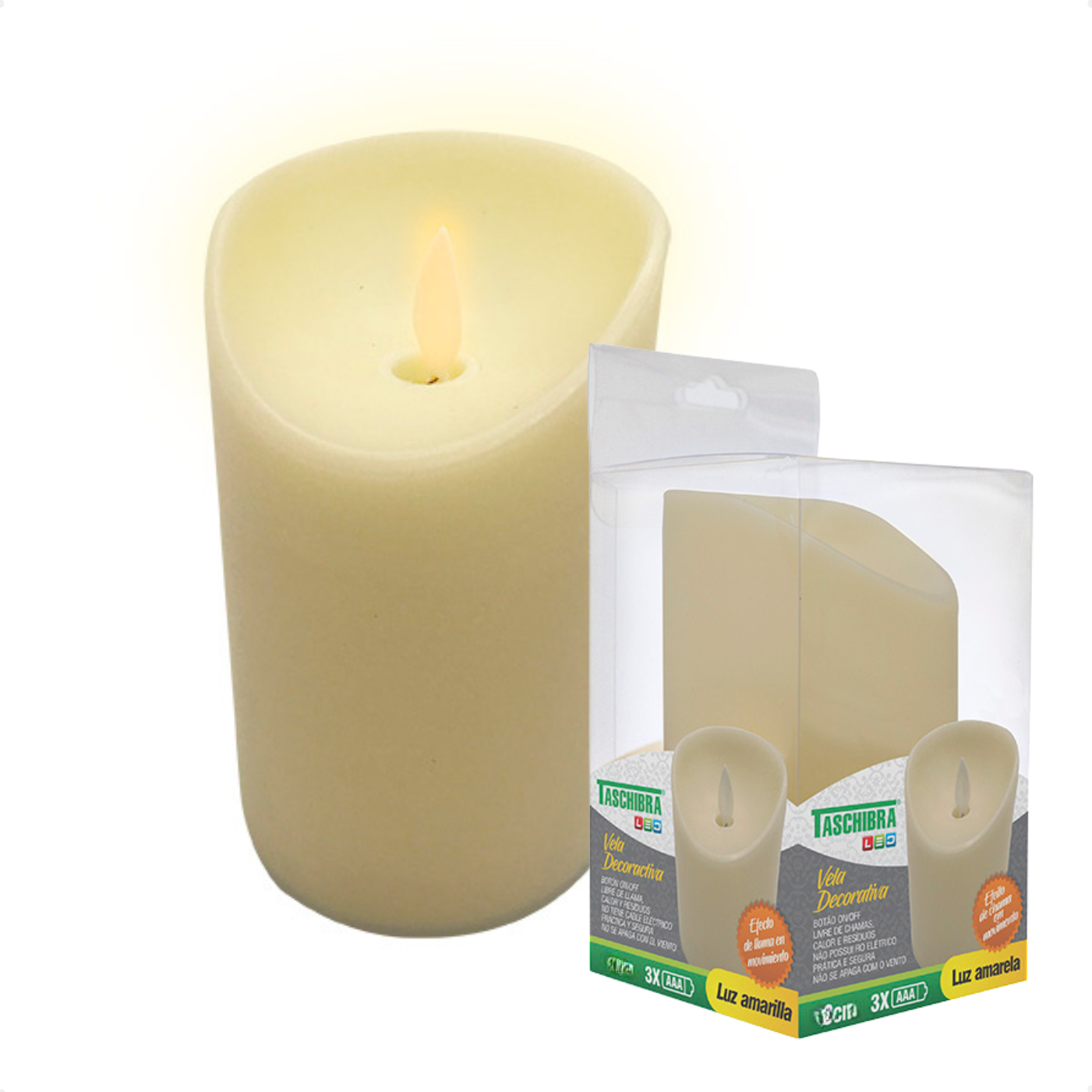 luminaria vela led 12 5cm efeito chama quente decor taschibra 2