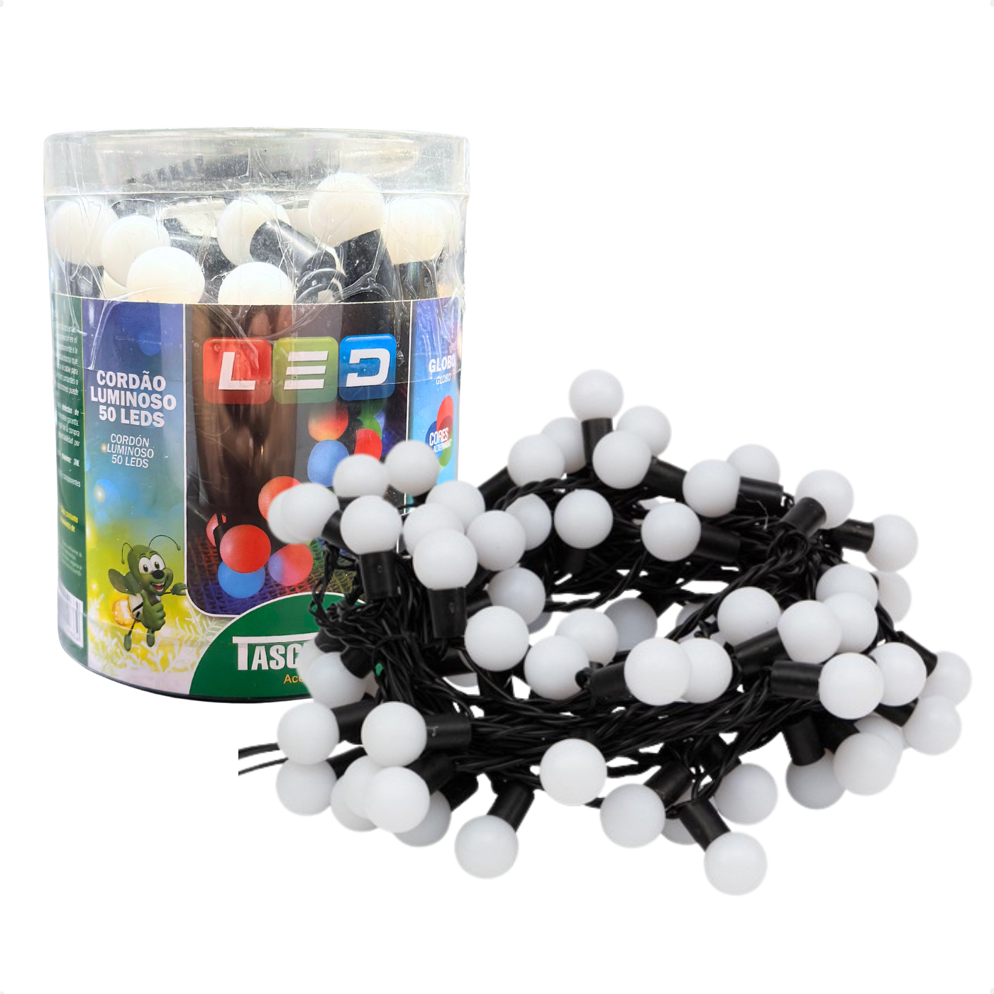 cordao luminoso led taschibra globinho leitoso 50 leds colorido 1