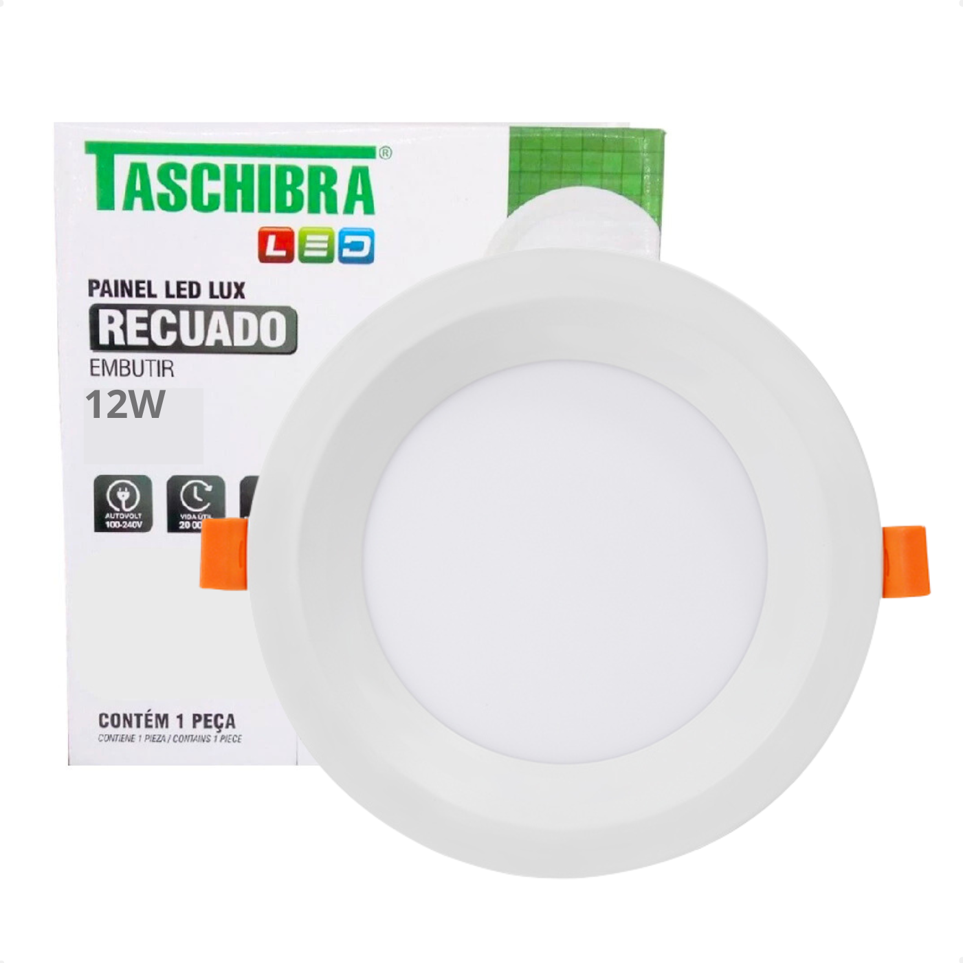 painel de led redondo embutir recuado 12w bivolt taschibra 3000k amarelo quente 1