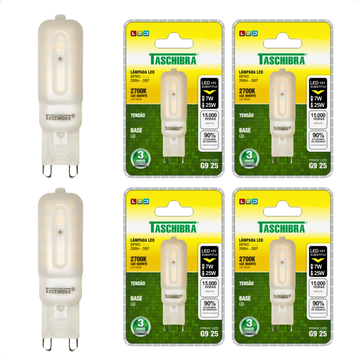 lampada led taschibra g9 drops 2 5w leitosa 2700k luz quente 3