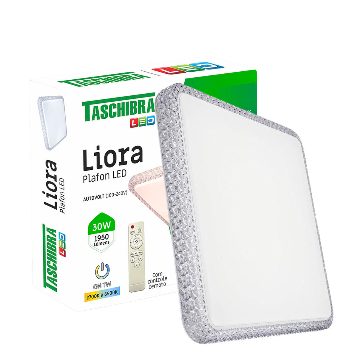 plafon led quadrado sobrepor liora 30w com controle remoto bivolt 9