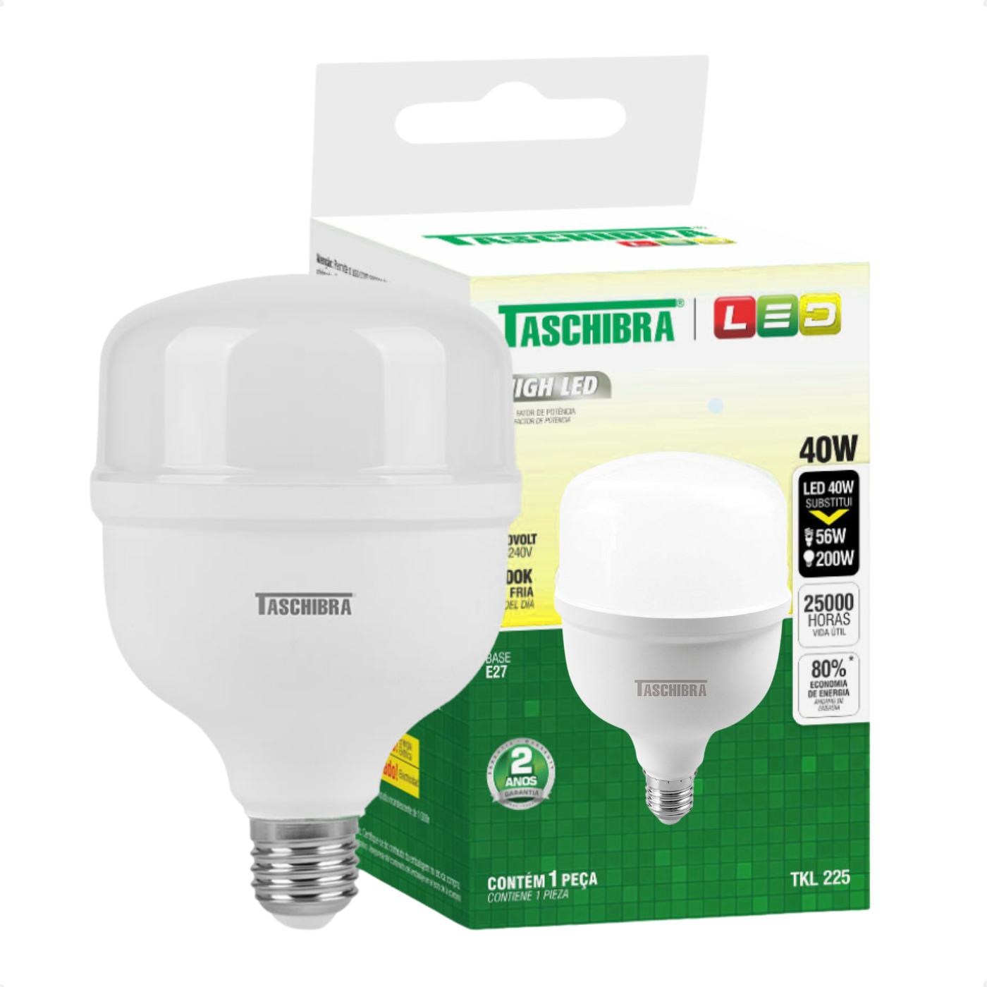 lampada high led 40w bivolt e27 3000k luz quente taschibra 4