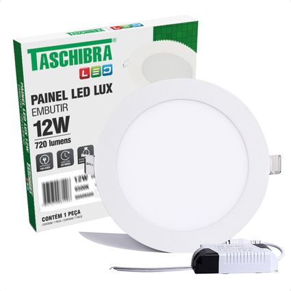 painel de led redondo embutir 12w bivolt taschibra 3000k 1